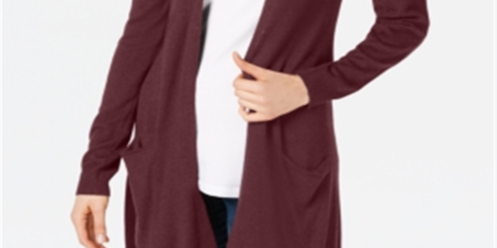 Maison Jules Women's Long Open-Front Jersey Cardigan Sweater Ruby Wine Size XXS