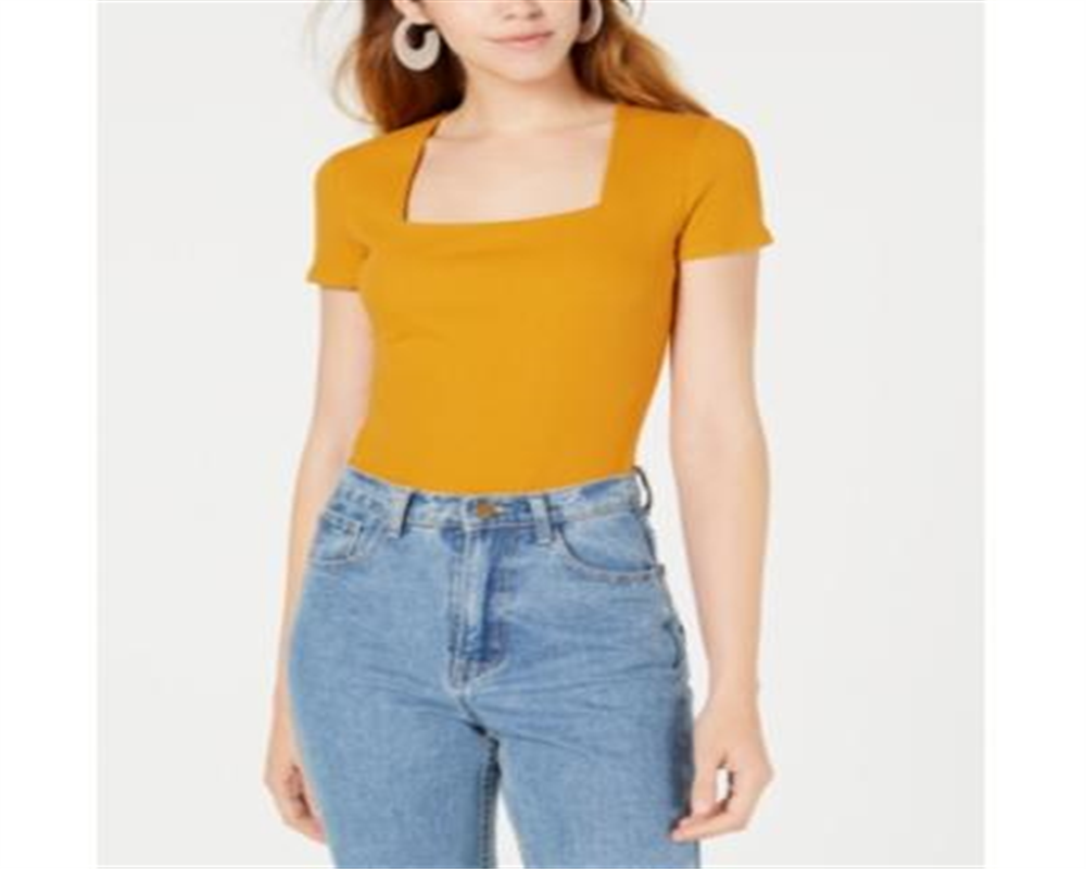 Bar III Women's Square Neck Bodysuit Yellow Size X-Large