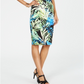 Thalia Sodi Printed Pencil Scuba Skirt Palm Print Green Size XS
