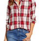 Lucky Brand Women's Plaid Collared Button Down Top Red Size Large
