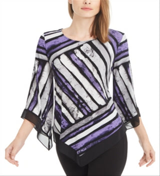Alfani Women's Printed Pointed-Hem Top Stripe Purple Size X-Large