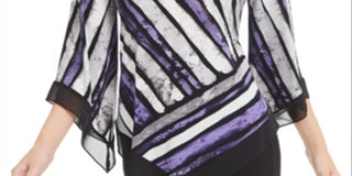 Alfani Women's Printed Pointed-Hem Top Stripe Purple Size X-Large