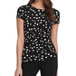 DKNY Women's Dot Print Side Knot Top Black Size Large