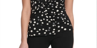 DKNY Women's Dot Print Side Knot Top Black Size Large