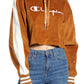 Champion Women's Corduroy Cropped Hoodie Brown Size Large