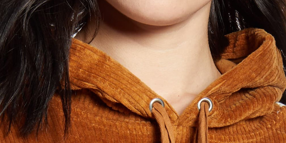 Champion Women's Corduroy Cropped Hoodie Brown Size Large