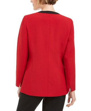Kasper Women's Lace Trim Open Front Topper Jacket Red Size 10