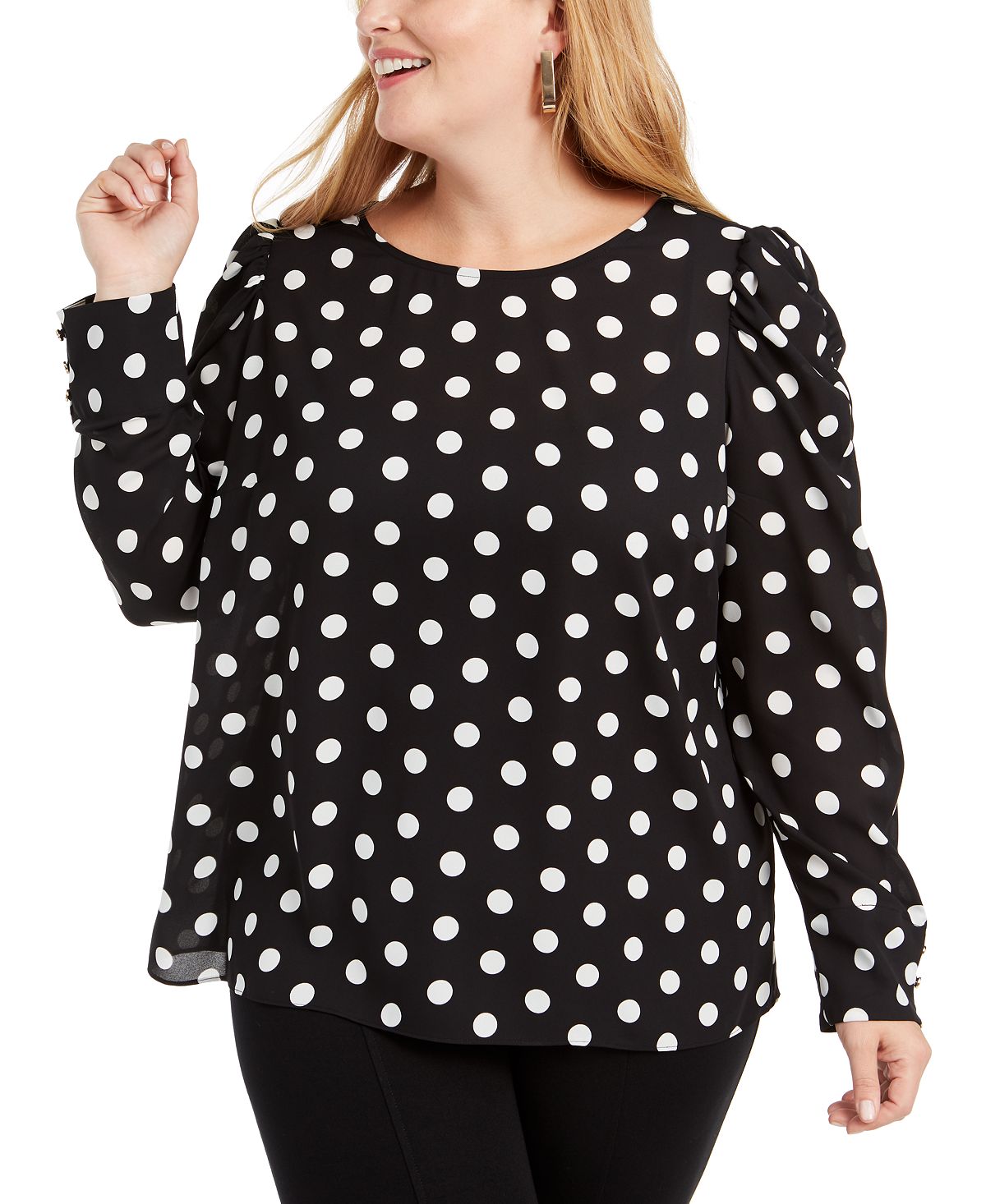 Alfani Women's Plus Polka Dot Top Black Size 0X
