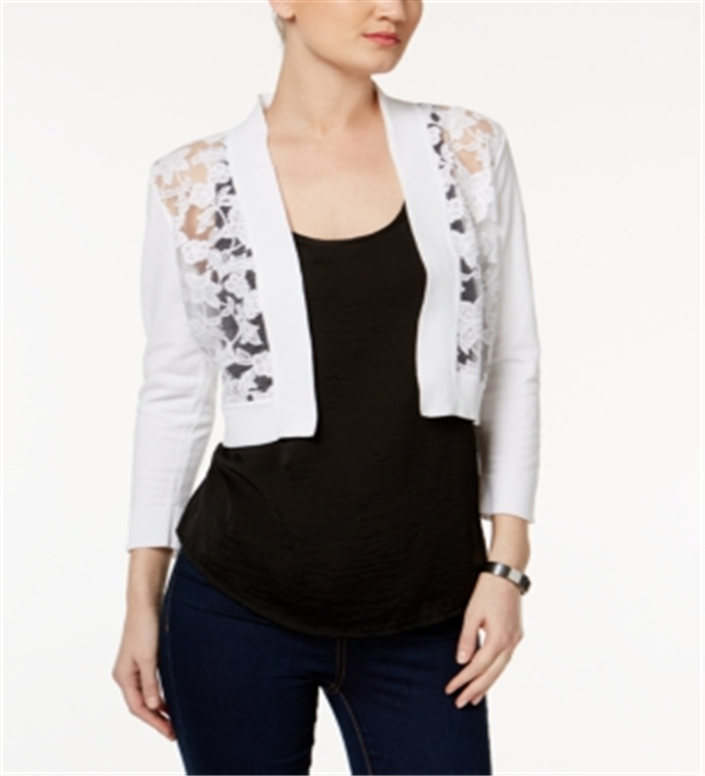 Calvin Klein Women's  Long Sleeve Open Cardigan Crop Top White Size PS