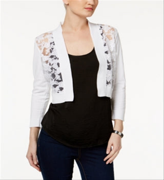 Calvin Klein Women's  Long Sleeve Open Cardigan Crop Top White Size PS