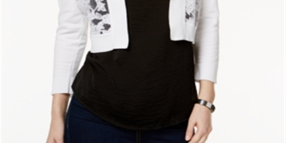 Calvin Klein Women's  Long Sleeve Open Cardigan Crop Top White Size PS