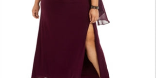 Adrianna Papell Women's Embellished Chiffon Capelet Dress Wine Size 22W