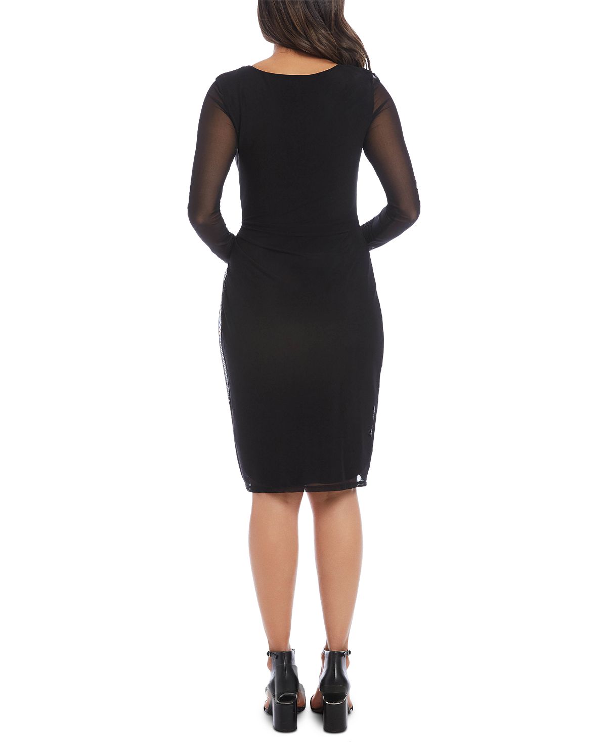 Karen Kane Women's Long Sleeve Jewel Neck Knee Length Body Con Cocktail Dress Black Size X-Large
