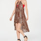 INC International Concepts Women's Animal Print MIDI Hi Lo Casual Dress Brown Size OS