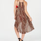 INC International Concepts Women's Animal Print MIDI Hi Lo Casual Dress Brown Size OS