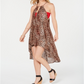 INC International Concepts Women's Animal Print MIDI Hi Lo Casual Dress Brown Size OS