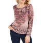 Style & Co Women's Knit Printed Long Sleeve Scoop Neck Top Purple Size XXL