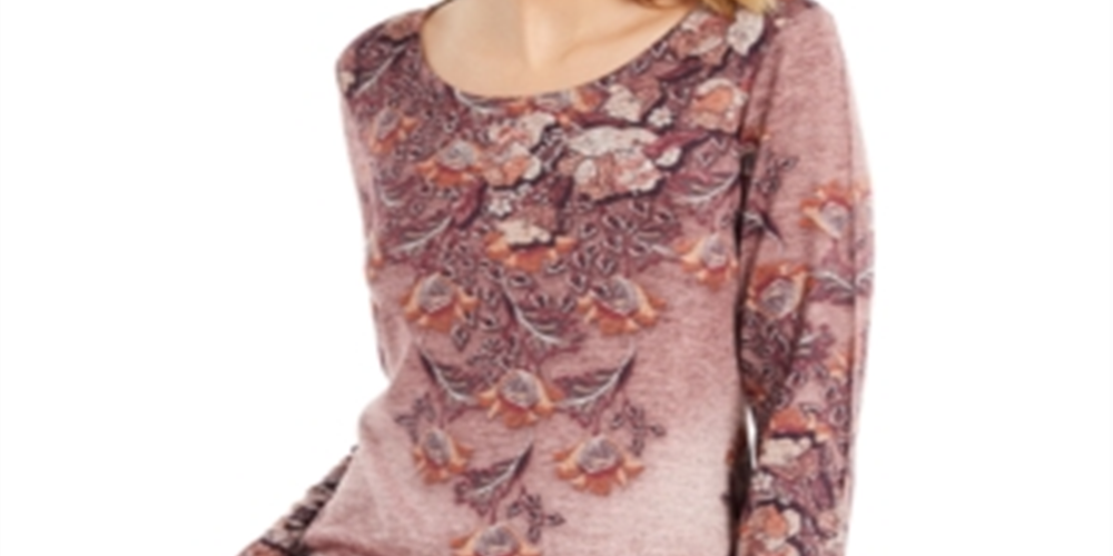 Style & Co Women's Knit Printed Long Sleeve Scoop Neck Top Purple Size XXL