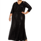 Calvin Klein Women's 3/4 Sleeve Full Length Dress Black Size 24W