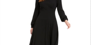 Calvin Klein Women's Puff Sleeve MIDI Dress Black Size 12