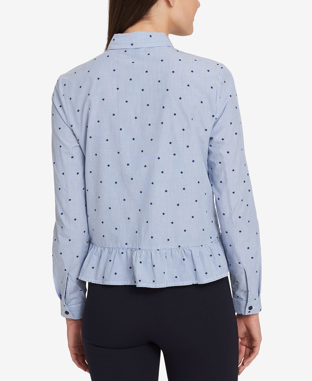 Tommy Hilfiger Women's Peplum Long Sleeves Blouse Blue Size L