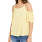 INC International Concepts Women's  Printed Cold-Shoulder Top  Yellow Size M