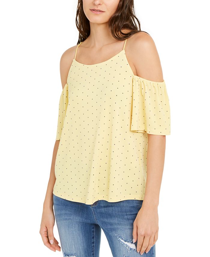INC International Concepts Women's  Printed Cold-Shoulder Top  Yellow Size M