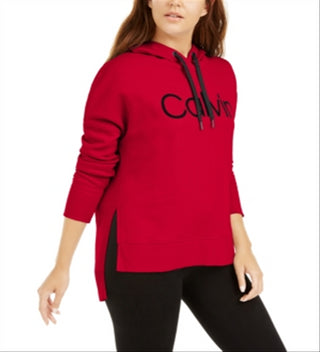 Calvin Klein Women's Velvet Logo High Low Hoodie Red Size X-Large