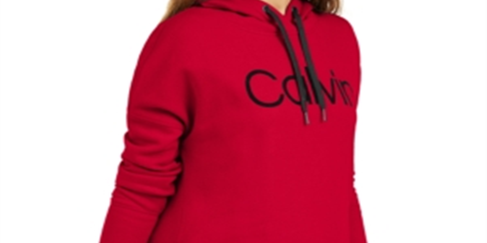 Calvin Klein Women's Velvet Logo High Low Hoodie Red Size X-Large