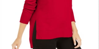 Calvin Klein Women's Velvet Logo High Low Hoodie Red Size X-Large