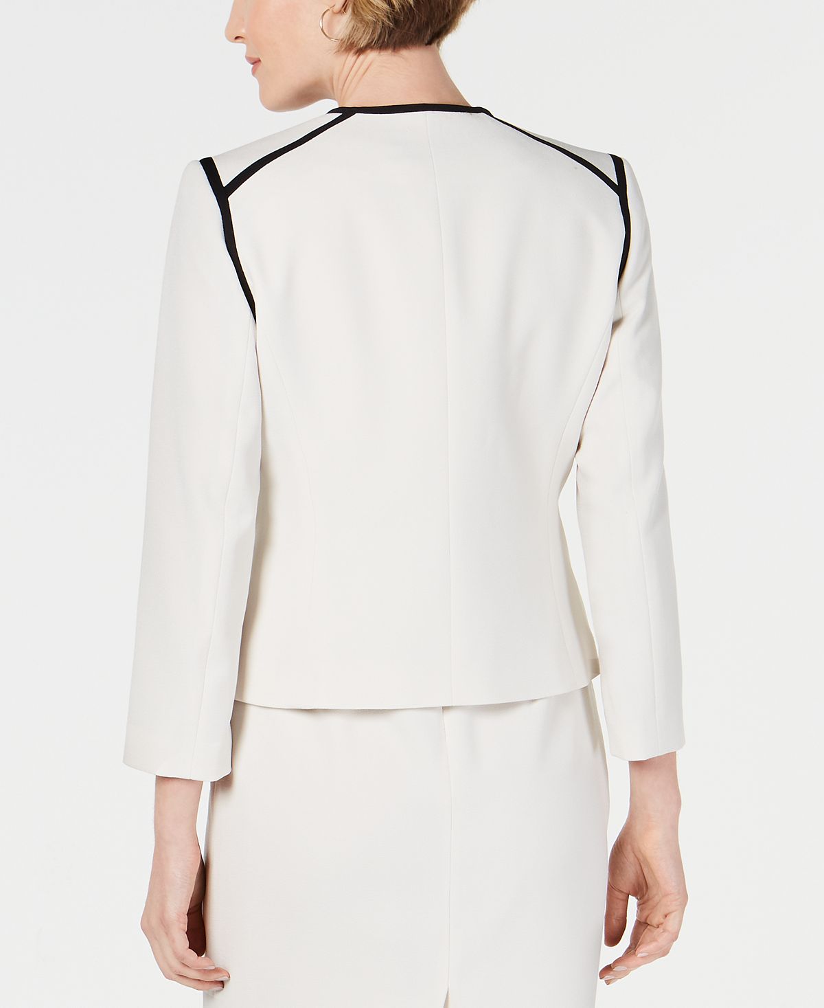Kasper Women's Petite Wing-Lapel Contrast-Trim Blazer White Size 16 P
