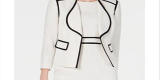Kasper Women's Petite Wing-Lapel Contrast-Trim Blazer White Size 16 P