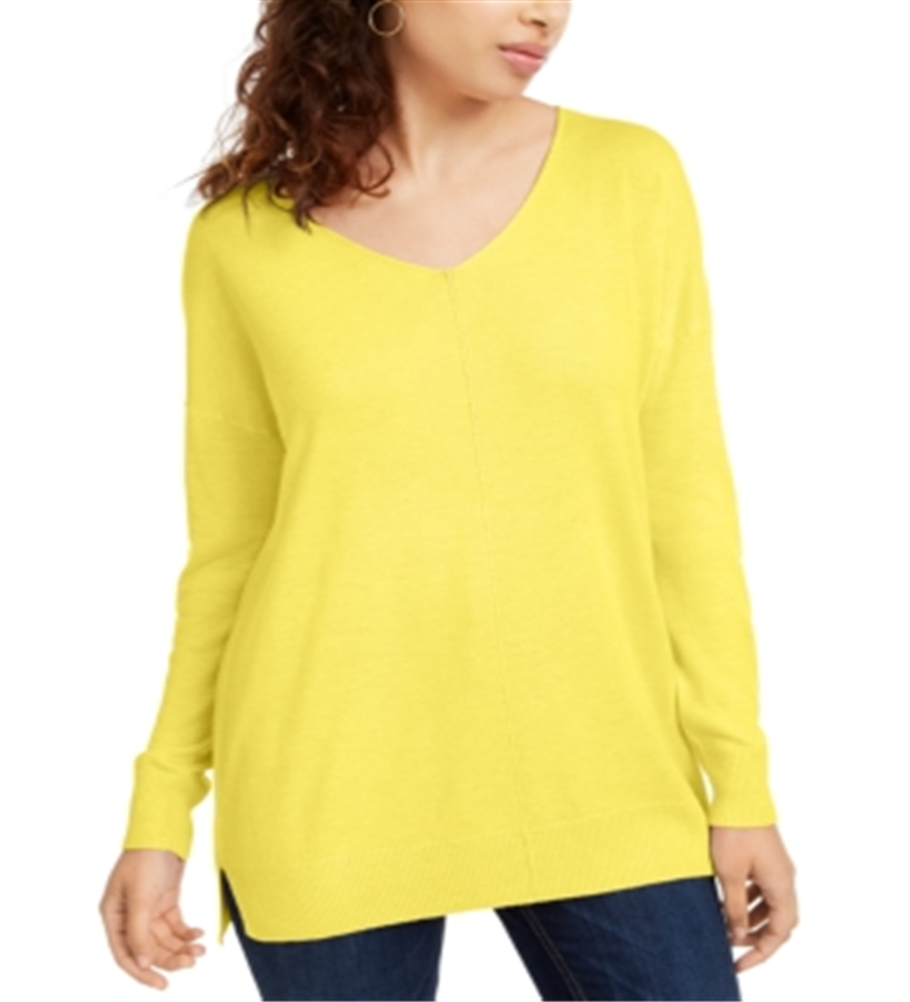 Hippie Rose Junior's V Neck Tunic Sweater Yellow Size X-Large