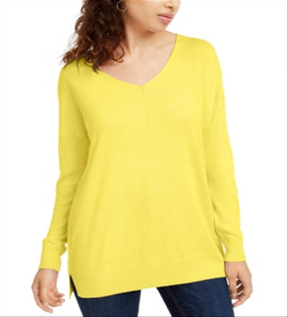 Hippie Rose Junior's V Neck Tunic Sweater Yellow Size X-Large