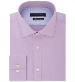 Tommy Hilfiger Men's Fitted THFlex Performance Stretch Solid Dress Shirt Purple Size 32X33