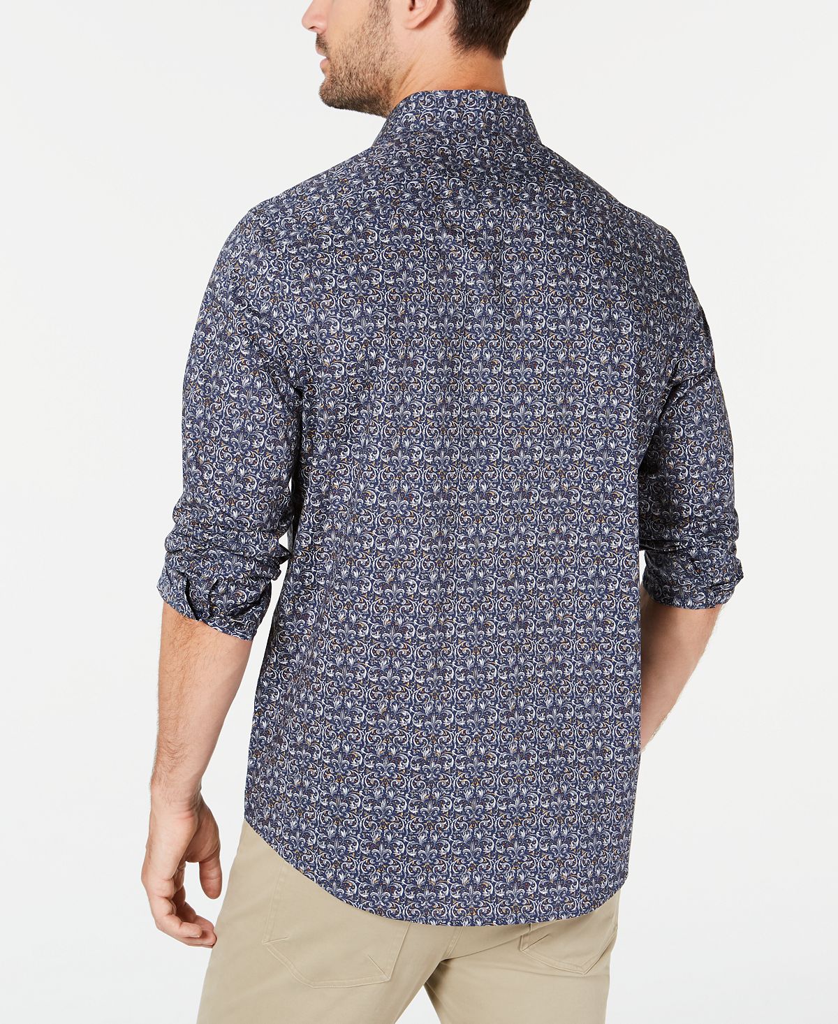 Tasso Elba Men's Cotton Tapestry Print Button Down Shirt Blue Size Medium
