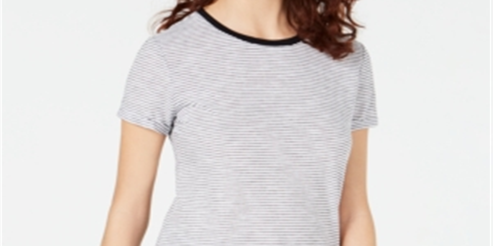 Maison Jules Women's Crewneck Ringer T-Shirt Gray Size X-Small
