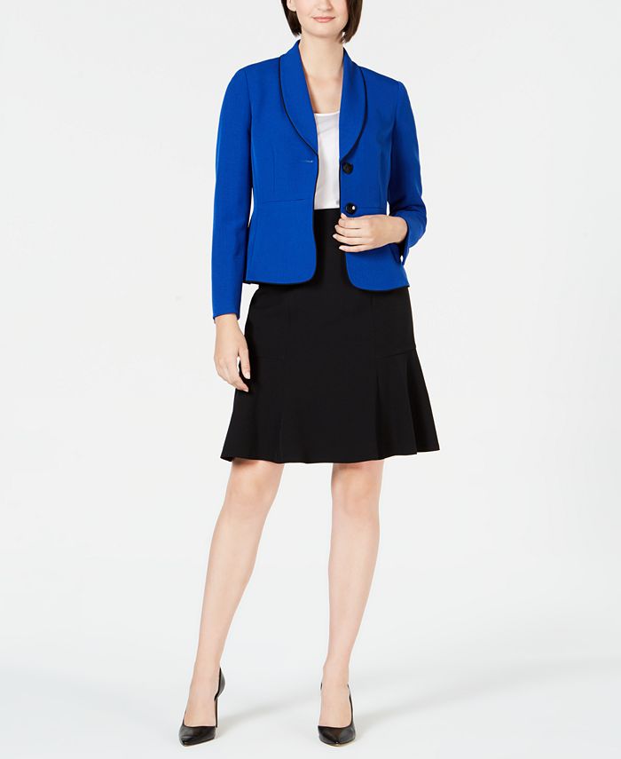 Le Suit Women's Shawl Lapel Skirt Suit Blue Size 8