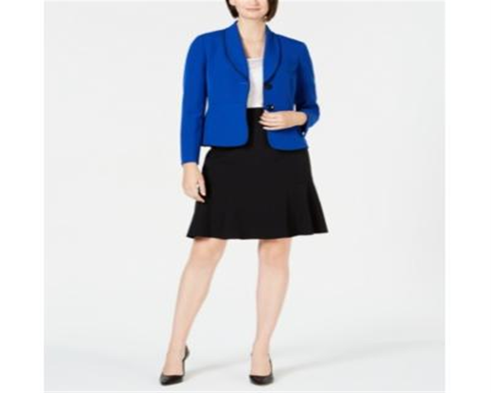 Le Suit Women's Shawl Lapel Skirt Suit Blue Size 8