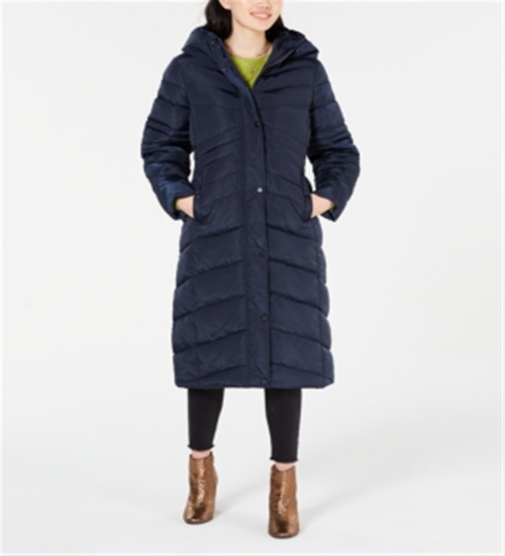 Madden Girl Junior's Hooded Maxi Puffer Coat Blue Size L