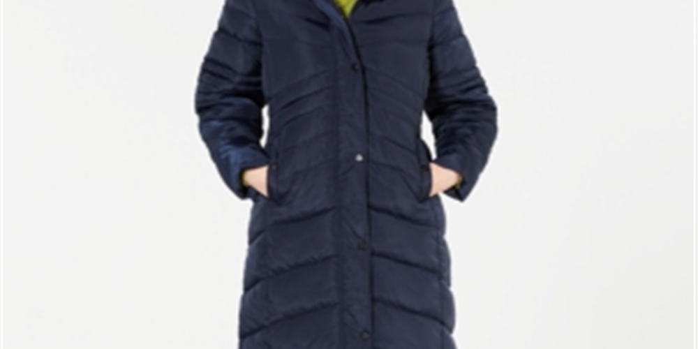 Madden Girl Junior's Hooded Maxi Puffer Coat Blue Size L