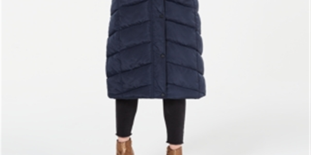Madden Girl Junior's Hooded Maxi Puffer Coat Blue Size L