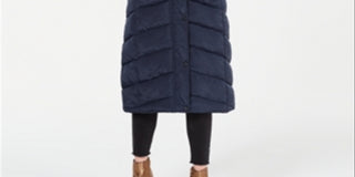Madden Girl Junior's Hooded Maxi Puffer Coat Blue Size L