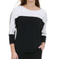 Calvin Klein Women's 3/4 Sleeve Jewel Neck Blouse Top Black Size Medium
