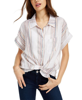 Planet Gold Junior's Tie Front Shine Blouse Beige Size M