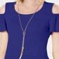 JM Collection Women's Cold Shoulder Necklace Flutter Sleeve Top Blue Size XXL