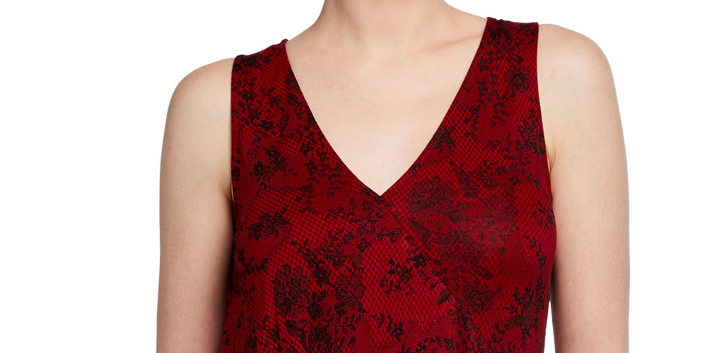 Michael Kors Women's Lace Floral Sleeveless V Neck Tank Top Red Size Large