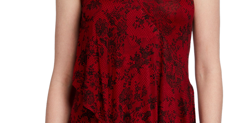 Michael Kors Women's Lace Floral Sleeveless V Neck Tank Top Red Size Large