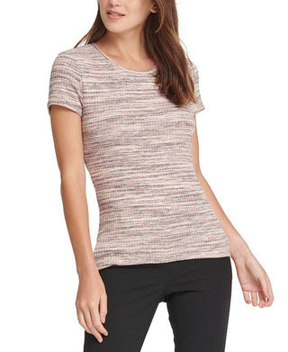 DKNY Women's Ribbed Scoop Neck Top Beige Size XS