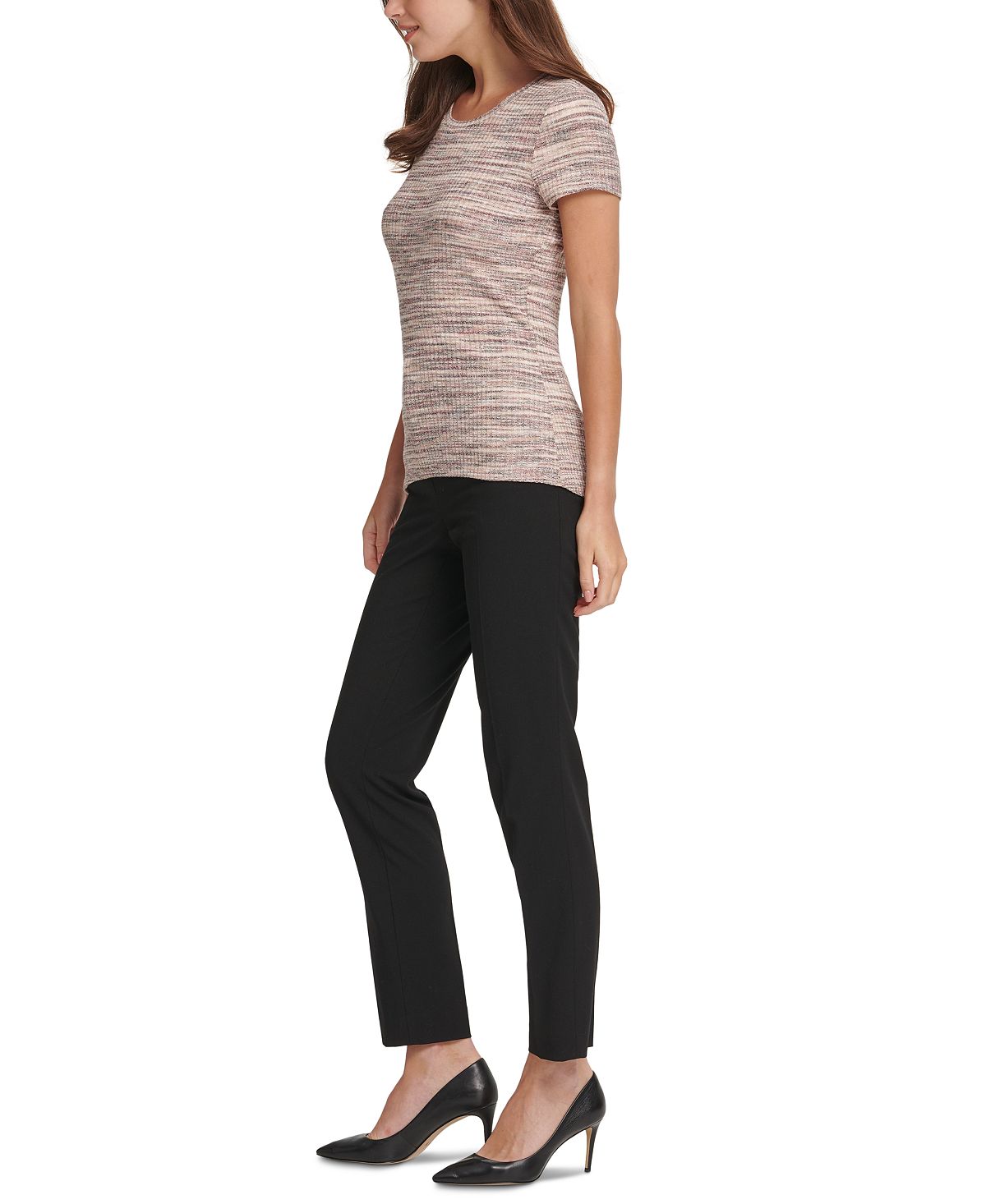 DKNY Women's Ribbed Scoop Neck Top Beige Size XS